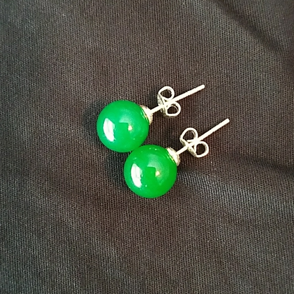 Green jade earrings with 925 silver backings